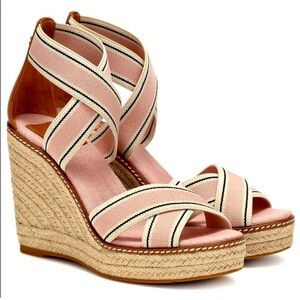 Tory Burch pink wedge espadrille shoes sandals
